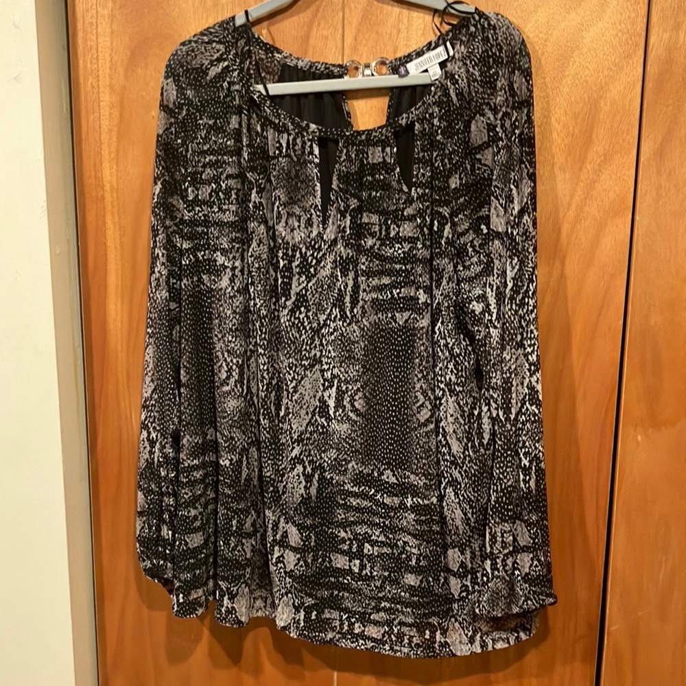 Jennifer Lopez snakeskin patterned long sleeve blouse